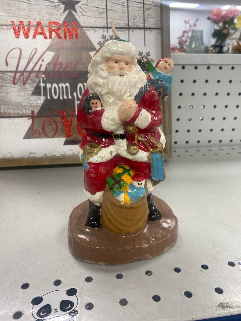 Vintage Hand Painted Santa Claus w/ Bag & Kids Figural Wax Candle